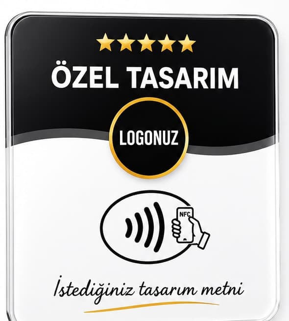 Özel tasarım NFC kart örnek şablon — logo alanı ve tasarım metni