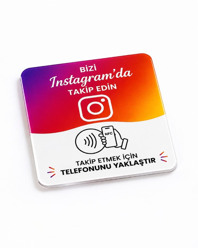 Instagram takip NFC kartı ön görünüm — takip etmek için telefonu yaklaştırın