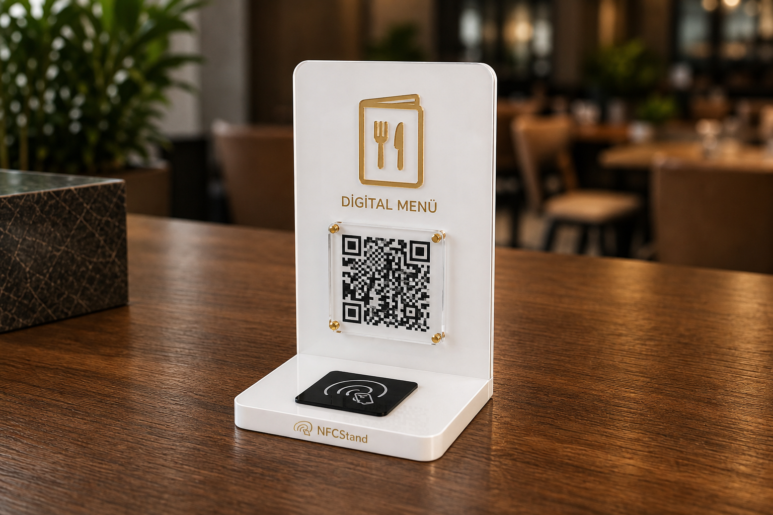 Kafe masası için pleksi QR menü standı